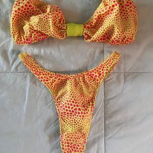 Yellow and Hot Pink Animal Print Bathing Suit